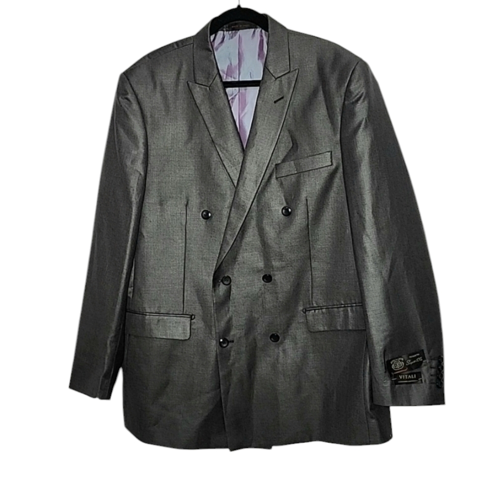 Vitali Men's Modern Fit Double‎ Breasted Charcoal Textured Formal Blazer Size 44